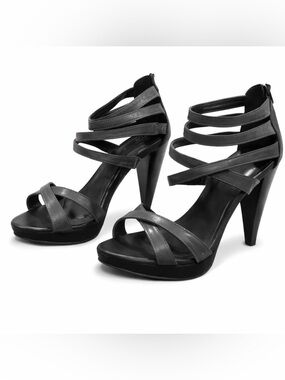 Qupid Black Strappy Heels Platform Sandals Ankle Strap Stiletto NWOT Size 8.5